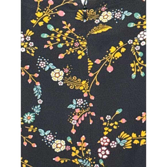 Loft Floral Print Long Sleeve Black Dress By Size 8 Zipper Back Button Cuff - Picture 4 of 7